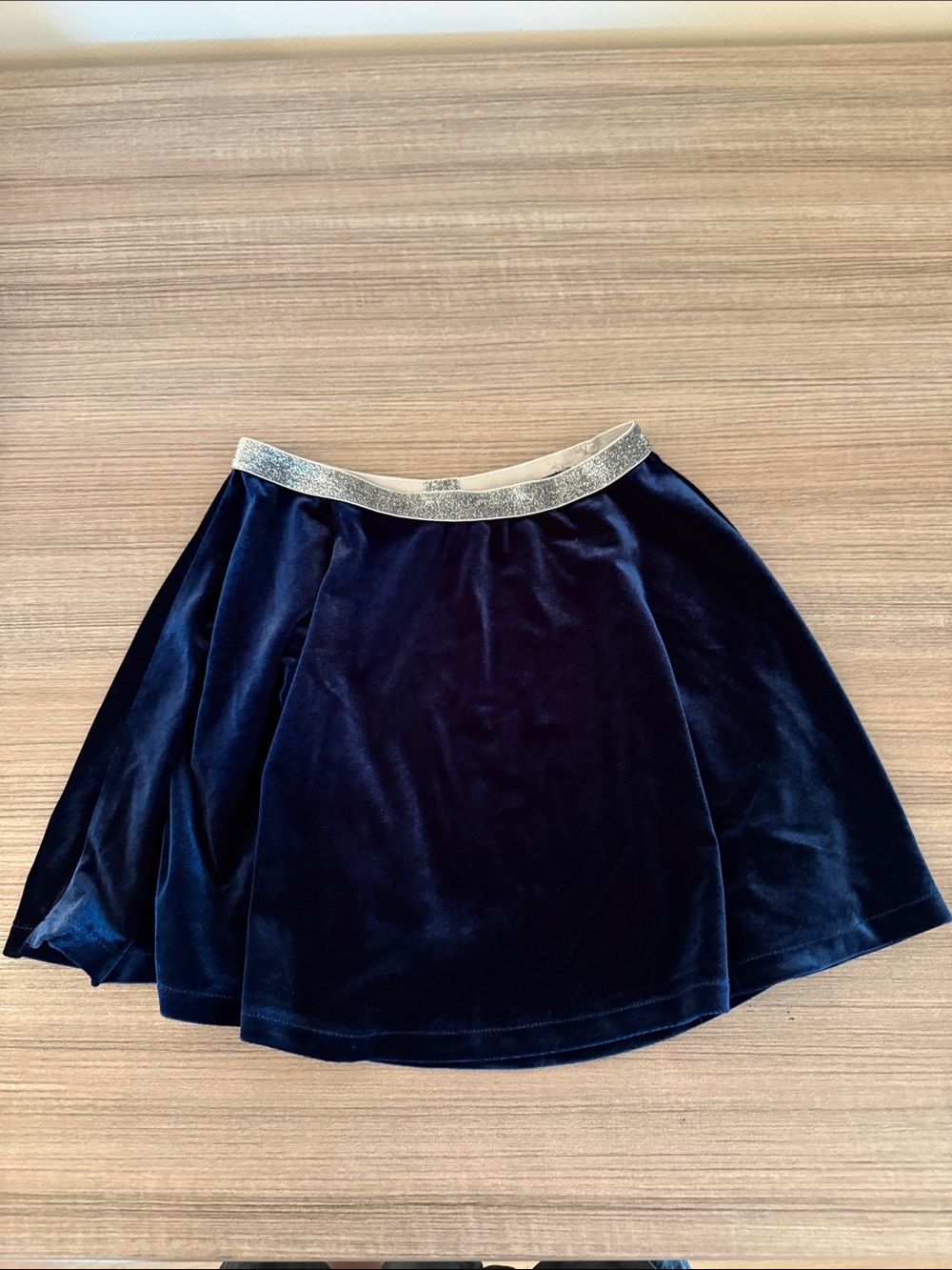 Lands' End Navy Velvet Skater Skirt with Silver Waistband